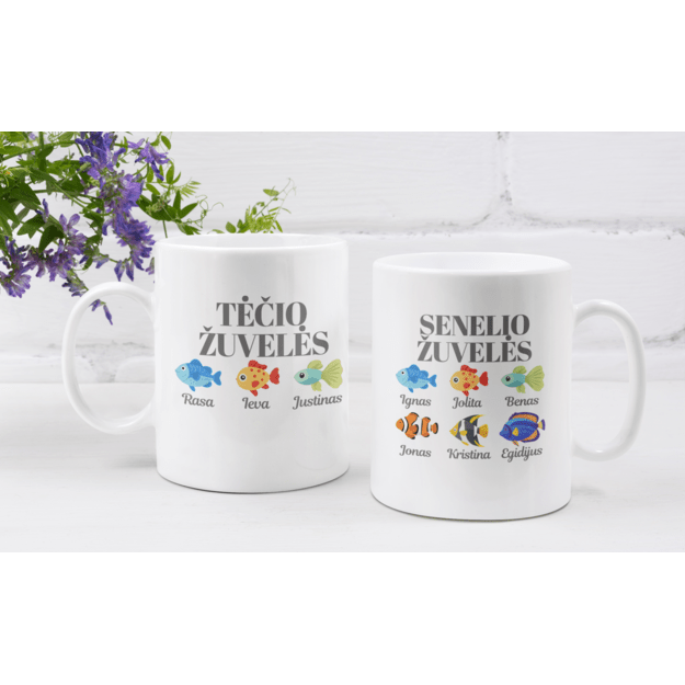 Puodelis TĖČIO ŽUVELĖS / SENELIO ŽUVELĖS (SU VAIKŲ IR ANŪKŲ VARDAIS)