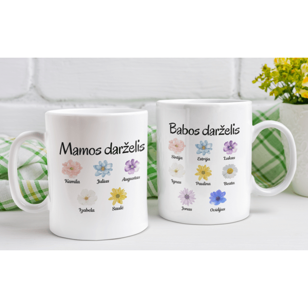 Puodelis MAMOS DARŽELIS / BABOS DARŽELIS (SU VAIKŲ IR ANŪKŲ VARDAIS)
