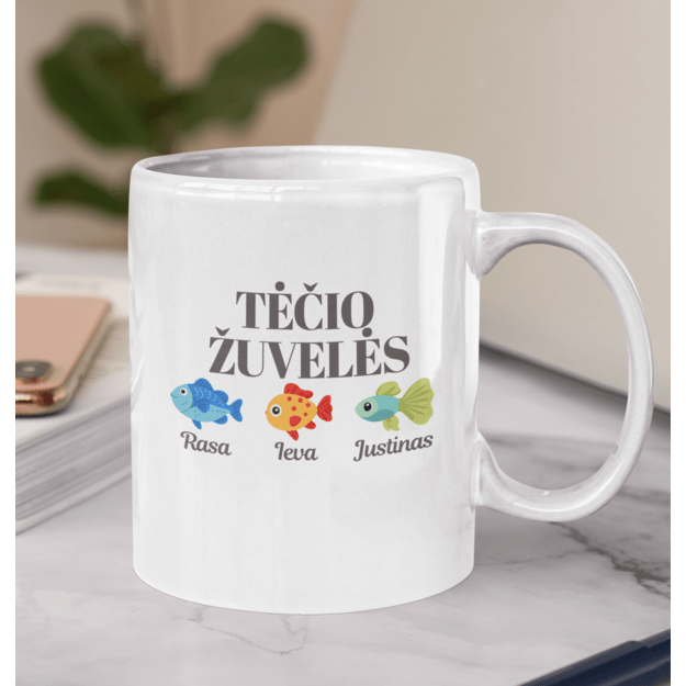 Puodelis TĖČIO ŽUVELĖS (su vaikų vardais)