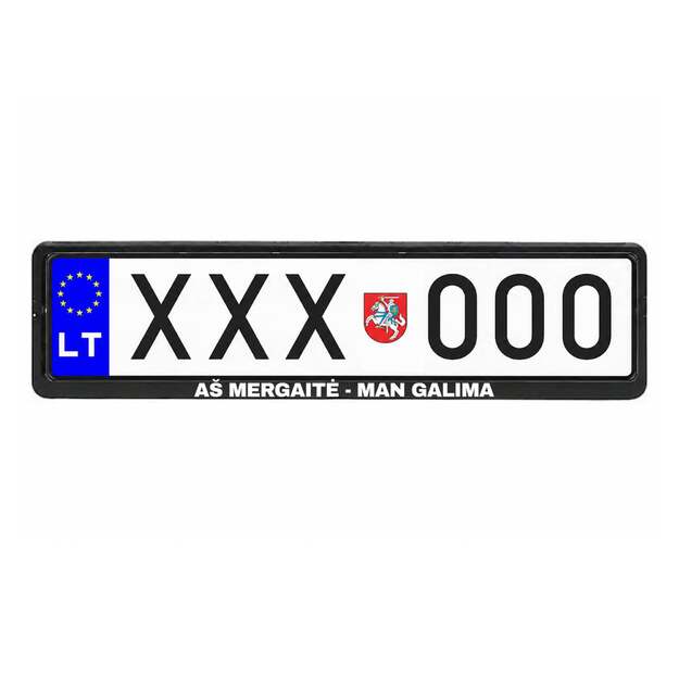 Automobilio numerių rėmelis su užrašu AŠ MERGAITĖ - MAN GALIMA