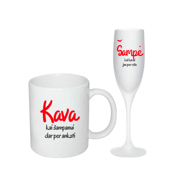 Šampano  taurės ir puodelio rinkinys KAVA / ŠAMPĖ
