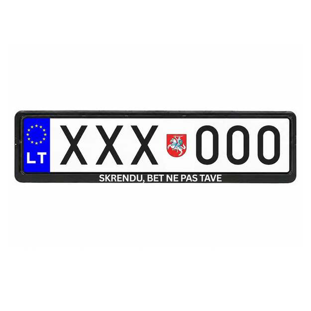 Automobilio numerių rėmelis su užrašu SKRENDU, BET NE PAS TAVE