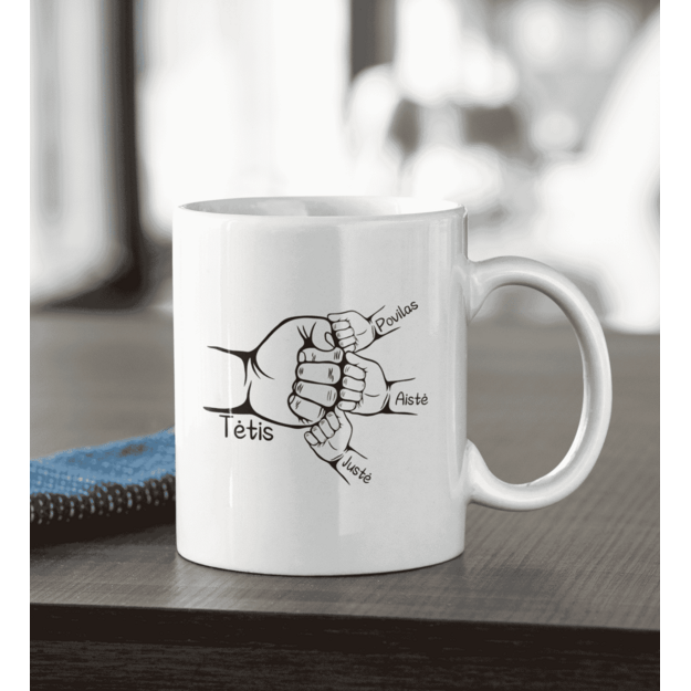 Puodelis TĖTĖ su vaikų vardais (VAIKŲ SKAIČIŲ GALIMA RINKTIS)