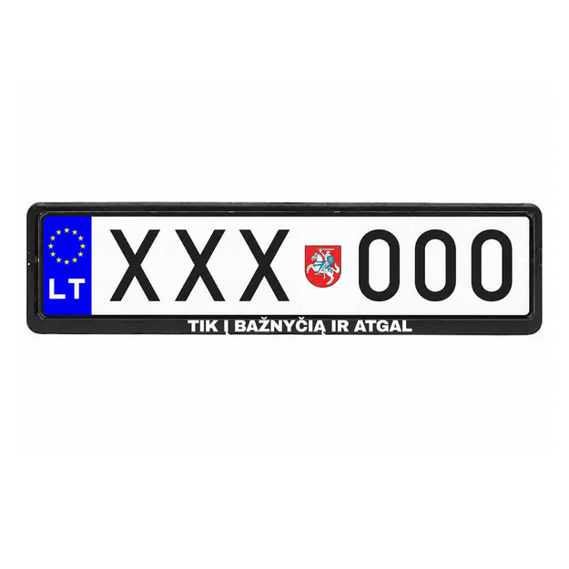 Automobilio numerių rėmelis su užrašu TIK Į BAŽNYČIĄ IR ATGAL