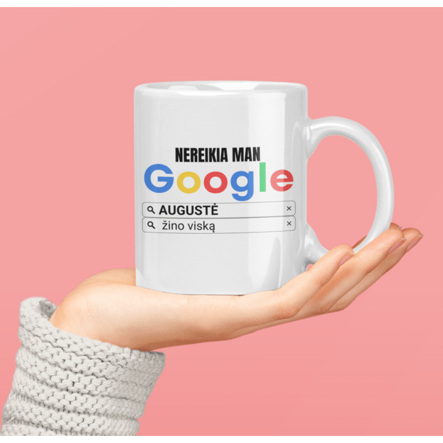 Puodelis NEREIKIA MAN GOOGLE AUGUSTĖ ŽINO VISKĄ (VARDĄ GALIMA KEISTI)