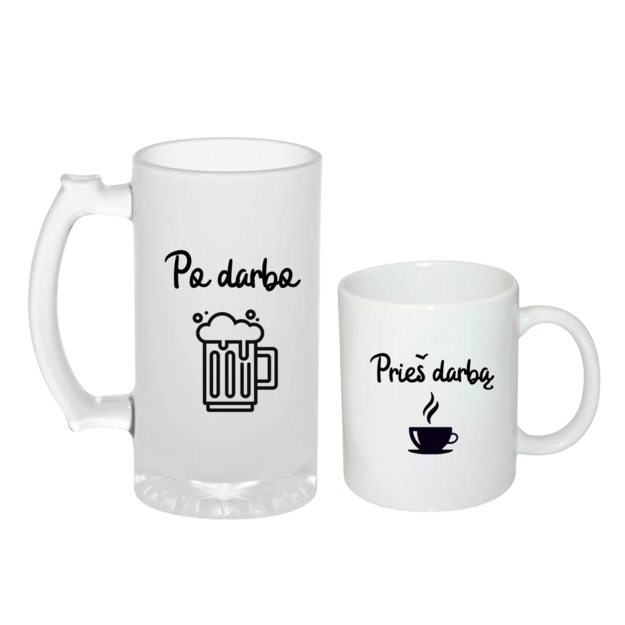 Bokalo ir puodelio rinkinys PRIEŠ PIETUS / PO PIETŲ 